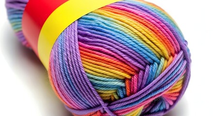 "Colorful Rainbow Yarn Ball for Knitting, Crochet, and DIY Crafts": red and yellow circle, Close-up of colorful yarn ball in purple, pink, orange, yellow, blue hues. 