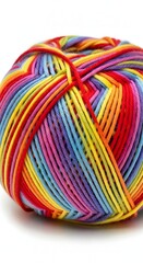 "Colorful Rainbow Yarn Ball for Knitting, Crochet, and DIY Crafts": red and yellow circle, Close-up of colorful yarn ball in purple, pink, orange, yellow, blue hues. 