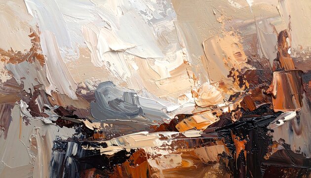 Abstract painting with textured layers of neutral colors