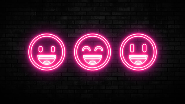 Animated Neon Emoji collection with Purple Glow and Vibrant Light Effects, abstract a neon  love emoji icon, neon Colorful emojis collection, outline emojis collection 