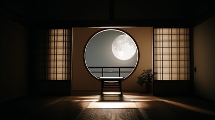 Moonlight passing through shoji screen Japanese traditional architectural design, Tsukimi,  Moon Viewing Festival background