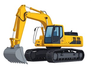 Vibrant Yellow Excavator Illustration