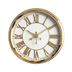 Elegant antique gold pocket watch with roman numerals on a white face isolated on transparent background