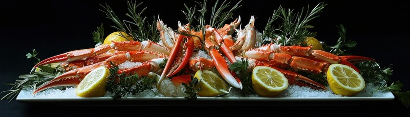 Fresh crab seafood platter with lemon and herbs