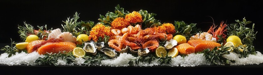 Fresh Seafood Platter with Lemons and Herbs