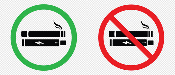 No smoking, No vaping combined sign. No smoking symbol. no smoke circle in red and green. stop symbol icon set