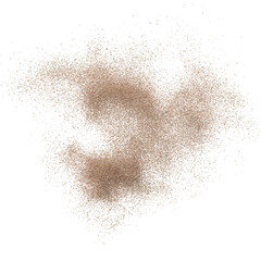 3D rendering of scattered sand granules or fine dirt on transparent background