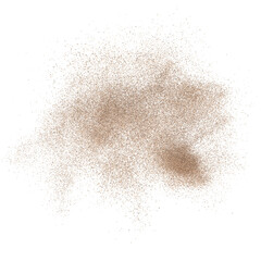 3D rendering of scattered sand granules or fine dirt on transparent background