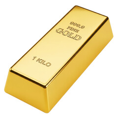A gleaming rectangular gold bar with inscriptions isolated on transparent background