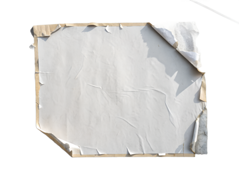 Old paper poster with torn edges isolated on transparent background