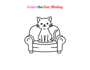 Cartoon cat sitting on a sofa for kids’ coloring book