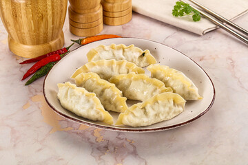 Japanese steamed Gyoza stuffed dumplings
