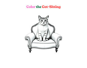 Cartoon cat sitting on a sofa for kids’ coloring book