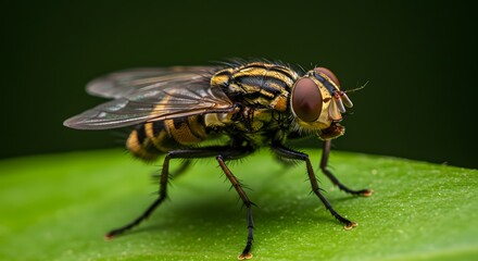 Closeup fly on leaf