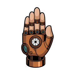 Steampunk hand illustration on a black backdrop on transparent background