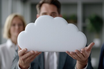 Innovative cloud technology presentation by business professionals in modern office environment