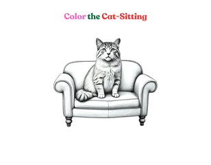 Cartoon cat sitting on a sofa for kids’ coloring book
