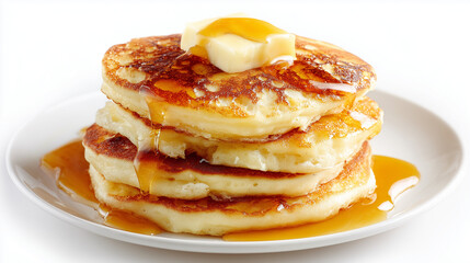 メープルシロップとバターが乗った焼きたてパンケーキ