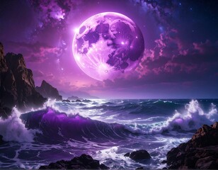 Purple moon over a stormy sea (1)