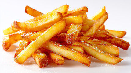 サクサクに揚げられたフライドポテトの山に塩がまぶされている