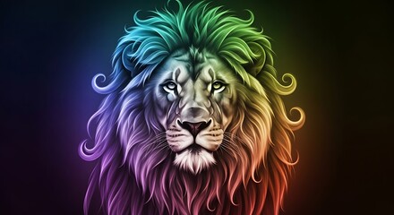 Neon Gorgeous Lion Digital Art with Colorful Smoke – Abstract Fantasy Illustration