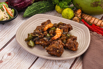 Manchirian breaded prawn with vegetables