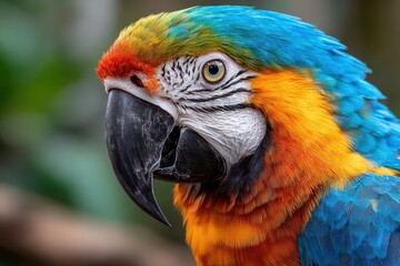 Obraz premium Close Up of Colorful Blue and Gold Macaw Parrot Head