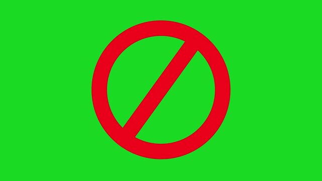 stop or no entry forbidden red circle animation on green screen. Red Crossed Circle Vector Design on green screen.