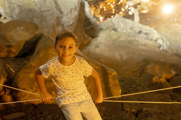 Happy european family, visiting Ha Long bay on a cruise with pool, visiting caves and landview...