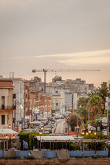 Urban sunset view of Taranto waterfront