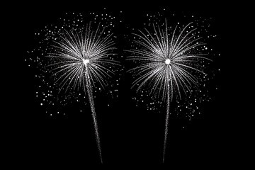 Elegant Silver Fireworks: Sparkling Celebration Design Elements, Isolated on Black Background.