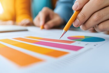 Analyzing business performance reports office setting infographic data professional environment close-up view data visualization