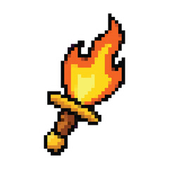 Obraz premium A Fiery Pixel Art Magic Sword
