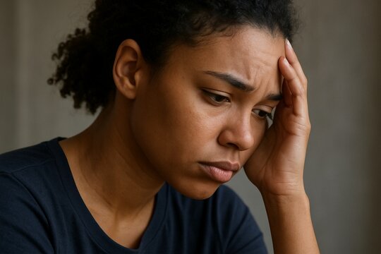 Close-up of pensive young african american woman thinking of relationships problems. - Powered by Adobe