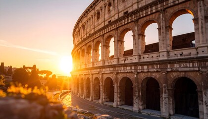 Fototapeta premium Colosseum's Arches Glow in Golden Hour Sunlight, Rome, Italy