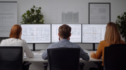 Collaboration in architecture design office space digital workstations modern environment overhead view creative process