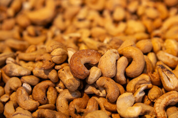 background of organic cashew nuts, roasted salted cashew for snack, healthy eating, delicious breakfasts