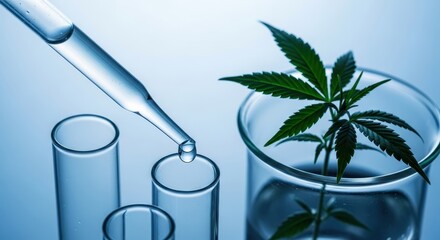 Cannabis research in laboratory with pipette dropping oil into test tube
