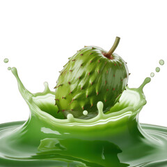 Soursop splashing into vibrant green juice pool on transparent background