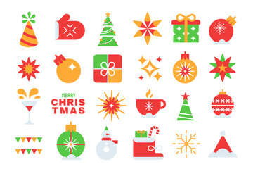 Christmas and New Year minimalist geometric elements. Simple flat Xmas icons and symbol. New Year holiday decoration