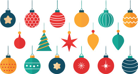 Christmas hanging ornaments vector illustration bundle on transparent background