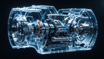 A detailed, transparent, and illuminating view of a complex transmission mechanism.