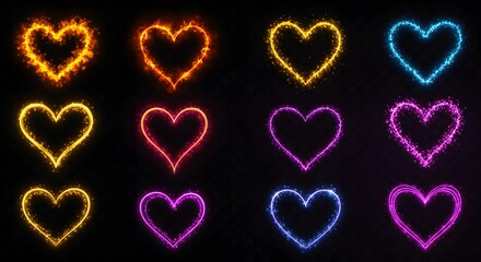Colorful heart shapes on black background