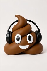 Smiling Poo Emoji with Headphones