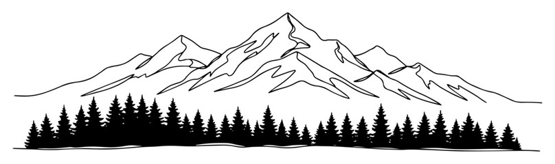 mountain landscape with pine trees line art © Wieslaw