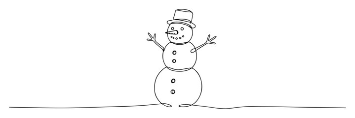 snowman with hat and smile monoline vector art
