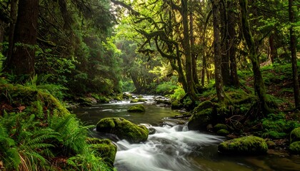 Obraz premium Lush forest stream scene (1)