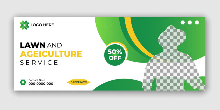 Agricultural and farming services web banner or social media post lawn gardening banner template