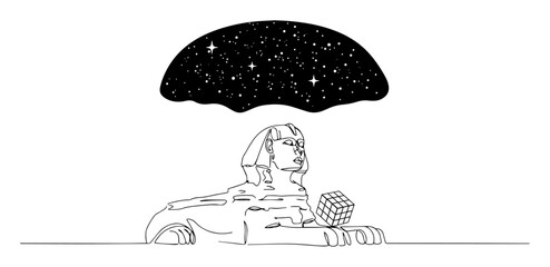 egyptian sphinx under starry sky monoline vector art