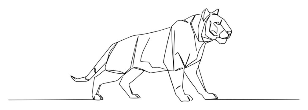 tiger walking with alert posture monoline vector art